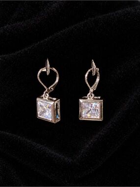 Glitz Square Cubic Zirconia Drop Earrings in Silver-Tone